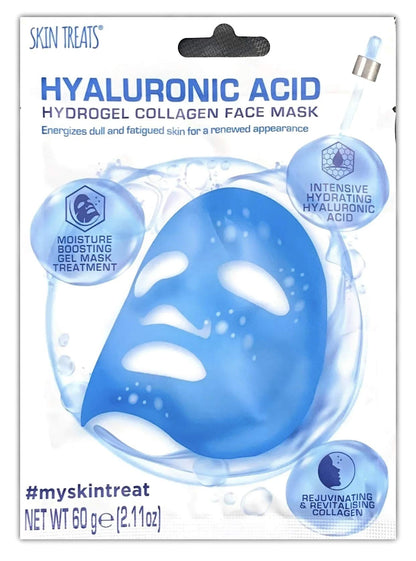 Invigorate dull, tired skin with Skin Treats Hyaluronic Acid Hydrogen Collagen Face Mask. Improve your skin tone and smooth out fine lines with this super skin product. Hyaluronic acid promotes the production of collagen and protects against aging free-radicals in the environment.