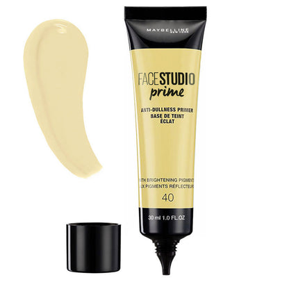 1 X Maybelline Facestudio Prime 40 Anti-Dullness Primer 30ml Anti-dullness formula Smooths and brightens Evens skin tone Lasting makeup base