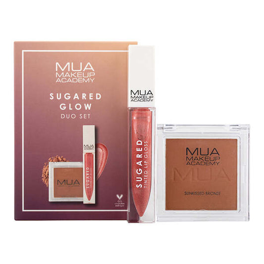 Get the glow with our Sun kissed Bronze Bronzer and Tinted Lip gloss in Sugared!