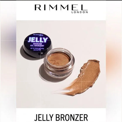 Rimmel jelly bronzers create a natural looking glow to the skin. Jelly bronzer keeps you cool All Day long by flooding the skin with moisture for a dewy, fresh-feeling finish. The jelly based formula leaves skin feeling weightless so skin does not feel heavy or cakey. Layer up bronzer all over face for a sun-kissed finish or contour specific areas on the face for a luminous bronze touch. Available in matte and shimmer.